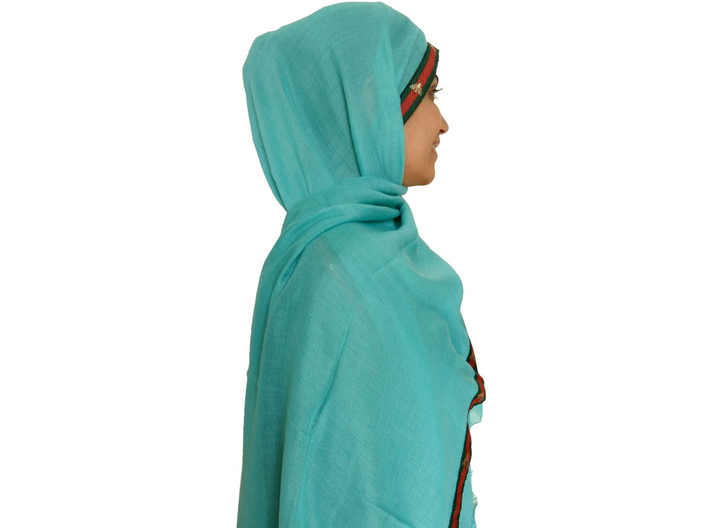شال نخی نواردوزی شده سبزآبی 632 | خرید شال سبزآبی | فروشگاه تخصصی شال و روسری کاشانه
