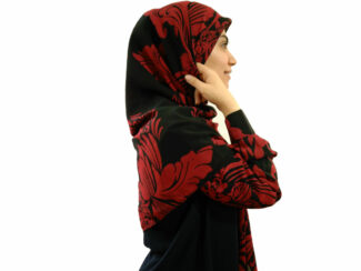 ست ساق و روسری حریر زرشکی مشکی 757