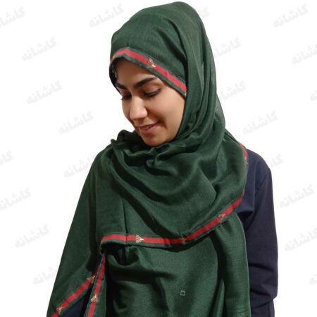 شال نواردوزی شده سبز تیره