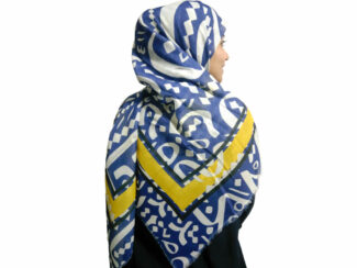 روسری طرح حروف نستعلیق آبی کاربنی