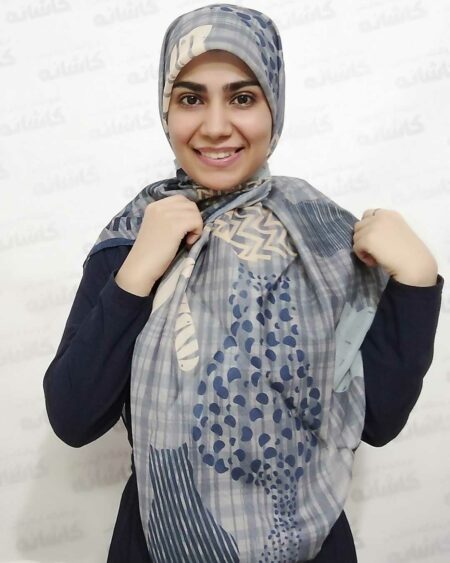 روسری طرح دار طوسی سرمه ای