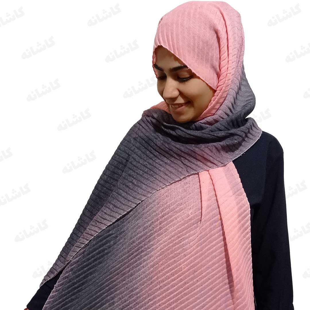 فروشگاه شال و روسری کاشانه | شال پلیسه طیفی طوسی صورتی