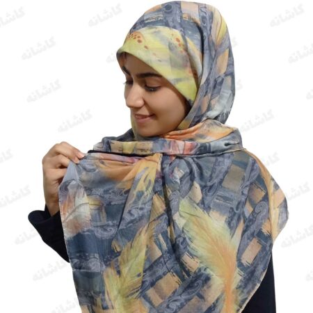 روسری نخی طوسی زرد