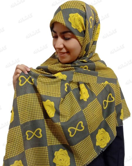 روسری نخی زنانه طوسی زرد