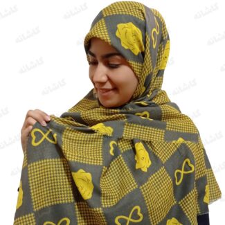 روسری نخی طرح دار زرد