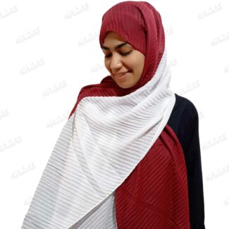 شال پلیسه دو رنگ زرشکی سفید