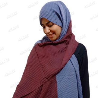 شال پلیسه دورنگ آبی زرشکی