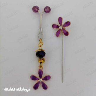 ست سوزن و گیره روسری طرح گل بنفش
