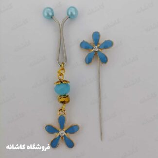 ست سوزن و روسری طرح گل آبی روشن