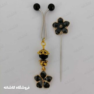 ست گیره و سوزن روسری طرح گل ریز مشکی