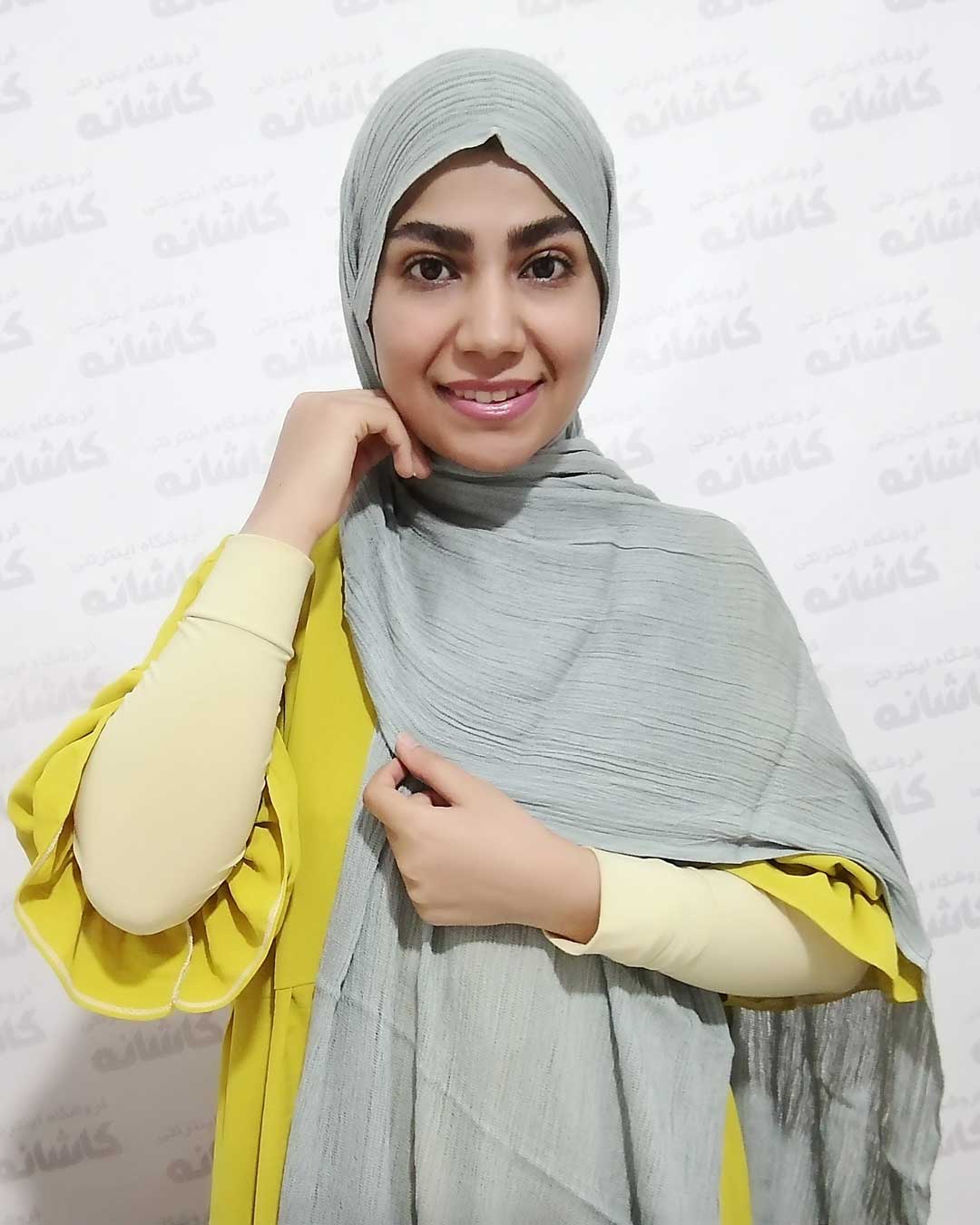 فروشگاه شال و روسری کاشانه | شال الیاف طبیعی طوسی روشن