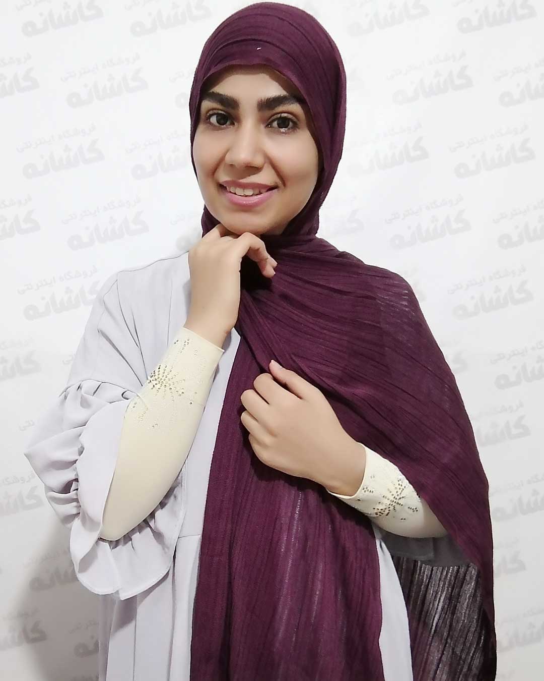 فروشگاه شال و روسری کاشانه | شال هنرمندی 3 متری بادمجانی