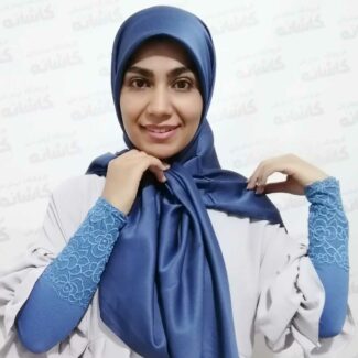 روسری ساتن ساده آبی کاربنی