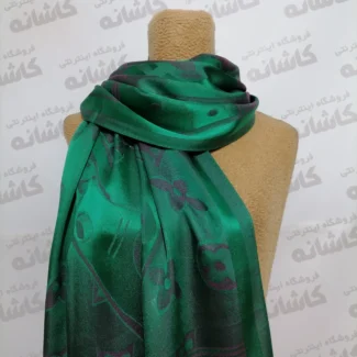 شال ابریشم ژاکارد لمه سبز