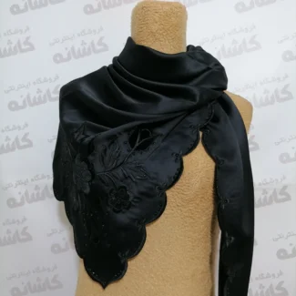 روسری ساتن احرار گلدوزی مشکی نگین کوب مجلسی