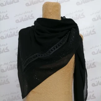 روسری حریر مشکی مجلسی کار شده وارداتی