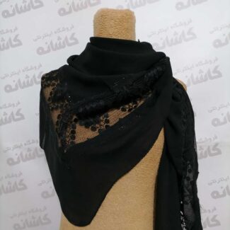 روسری کرپ خاویار مشکی کار شده